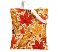 Maple Leaf Canvas Tote Bag for Women, Fall Natural Corn Berries Fall Orange Washable Reusable Everyday Tote Bags Ideas for, Orange, 13x15 Inch