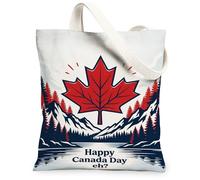 Maple Leaf Canvas Tote Bag for Women, Festive Nature Mountains Pine Trees Canada Day Red Washable Reusable Graphic Tote Bag, Red, 13x15 Inch