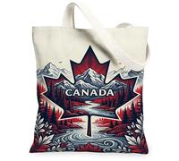 Maple Leaf Canvas Tote Bag for Women, Nature Adventure Mountains River Summer Red Washable Reusable Small Tote Bags Ideas F, Red, 13x15 Inch