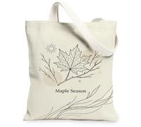 Maple Leaf Canvas Tote Bag, Minimalistic Nature-inspired Sun Branches Fall Beige Small Tote Bags 13x15 Inch, Beige, 13x15 Inch
