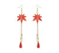 Maple Leaf Dangle Earrings for Women Fall Fashion Jewelry Red Autumn Leaf Drop Enamel Accent Statement Boho Earrings Seasonal Rustic Nature Inspired, Metal, No Gemstone