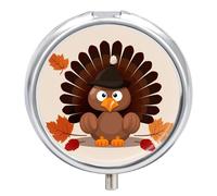 Maple Leaf Dark Brown Turkey Pill Box Small Round Pill Case Portable Travel Pill Container Multi-Functional Moisture Proof Metal Medicine Pill Organizer Box for Vitamins Fish Oil