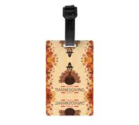 Maple Leaf Dark Brown Turkey Print Luggage Tags with Full Back Privacy Cover â€“ Durable PVC ID Labels for Suitcases & Backpacks