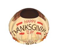 Maple Leaf Dark Brown Turkey Print Shower Cap for Women & Men - Reusable Double-Layer Bath Hair Cap with Elastic Strap One Size