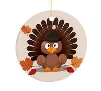 Maple Leaf Dark Brown Turkey Round Ceramic Pendant Hanging Festival Ornament, Personalized Double Sided Ceramic Home Decor, Lightweight Durable Hanging Ornament Gift for Home, Party, Women Men