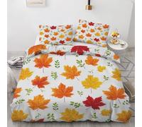 Maple Leaf Double Duvet Cover Set 3 Pieces - Orange Autumn Leaves Quilt Cover with 2 Pillowcases 50x75cm, Reversible Soft Microfiber Bedding Set with Zipper Closure 200x200 cm