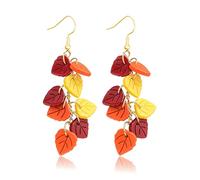 Maple Leaf Earrings for Women Elegant Handmade Fall Hot Red Orange Plant Leaves Earrings Sparkly Crystal CZ Studs Earrings for Autumn Thanksgiving Day Party Holiday Trendy Jewelry, M, Zinc, crystal