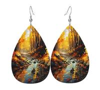 Maple leaf forest Women's Teardrop Leather Earrings - Lightweight PVC Dangle Earrings, 925 Silver Hooks, Double-Sided Prints | Hypoallergenic Gift