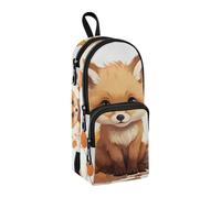 Maple Leaf Fox Pencil Case, Big Capacity Pen Bag with Compartment Students Schoolbag Shape Stationery Organizer Pencil Pouch Marker Case for School Office Work