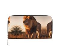 Maple Leaf in the Sun Leather clutch bags zipper wallets and card holders are perfect for travel or daily use, Male Lion, One Size