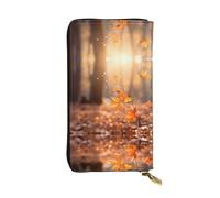 Maple Leaf in the Sun Printed leather wallet, 7.5 x 4.1-inch long credit card holder, portable travel cash wallet