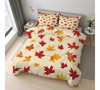 Maple Leaf King Size Duvet Cover Set, Autumn Fallen Leaves Bedding Set 220x230cm, Microfiber Soft Reversible Quilt Cover + 2 Pillowcase, Zipper Closure, Bedroom Decor PZ&S-9