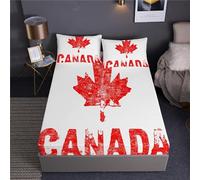 Maple Leaf King Size Fitted Sheets, 3D Canadian Flag Fitted Sheets King Size - Deep Pocket 12 inch (30 cm) - Soft Microfibre Fabric - Shrinkage and Fade Resistant Bedding - Bottom Sheet D2645