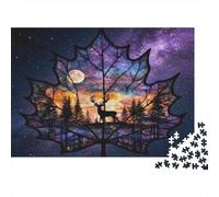 Maple Leaf Night 1000 Piece Puzzles Beautiful View Maple Leaf Deer Moon Home Decoration Decompression Jigsaw for Men And Women Challenging Puzzles Jigsaw Puzzles for Adults 70x50cm/1000pcs