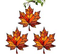 Maple Leaf Ornament, 3pcs Maple Leaf Stained Acrylic Window Hanging Ornament, Fall Thanksgiving Festival Party Supplies