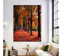 Maple Leaf Path Canvas Painting, Autumn Forest Wall Art, 20X28In - Orange-Red, Unframed, Poster Canvas Painting - Living Room Bedroom Kitchen Office Dining Room Decorative