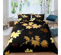 Maple Leaf Pattern Single Duvet Cover Set Gold Bedding Set 3D Print Soft Microfiber Quilt Covers 135x200 cm with Zipper Closure and 2 Pillowcases 50x75 cm for Teens I.2606