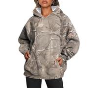 Maple Leaf Print Hoodies,Women's Camo Hoodie,Casual Long Sleeve Loose Tops Oversized Hooded With Pockets,Fleece Pullover Sweatshirts