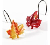 Maple Leaf Shower Curtain Hooks, 12Pcs Fall Thanksgiving Themed Rustproof Rings, Red and Yellow Autumn Leaves for Bathroom & Home Decor