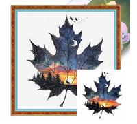 Maple Leaf Stamped Cross Stitch Kits for Adults Beginners, DIY Cross Stitch Patterns Kits Printed Dimensions Needlepoint Kits,Crafts Embroidery Kits for Home Decor 40x40cm-Maple Leaf