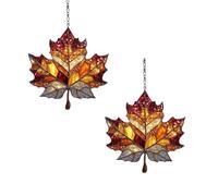 Maple Leaf Suncatcher, 2 Pack Acrylic Stained Glass Window Hanging Ornament, Autumn Leaves Wall Art Decorative Panels For Garden Bedroom Yard Wall Doorways Balconies