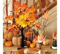 Maple Leaf Tree Light, 23.62IN Artificial Fall Lighted Tree, Battery Operated Light Up Autumn Trees with Warmwhite LEDs, for Home Festival Shop Halloween Autumn Decor (Style B)