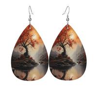 Maple Leaf Trees Women's Teardrop Leather Earrings - Lightweight PVC Dangle Earrings, 925 Silver Hooks, Double-Sided Prints | Hypoallergenic Gift