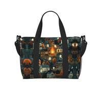 Maple Leaf Village Printed Travel Bag Large Gym Tote, Weekend & Business Trip Crossbody Shoulder Bag, Lightweight