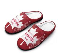 Maple Leaf with Firework Canada Day Men's Cotton Slippers Indoor House Shoes Warm Gift for Travel Bedroom Hotel 7-8（40-41）