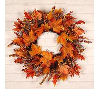 Maple Leaf Wreath Artificial Harvest Garland Thanksgiving Hanging Wreath Fall Leaves Door Decoration for Festival Front Door