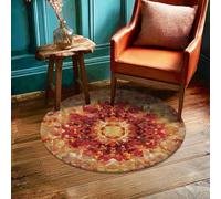 Maple Leaves Area Rug, Autumn Modern Geometric Patterns Autumn Colors Fall Red Low Pile Foam Edge Binding Doormat Throw Rug Circle Entryway Bathroom Kitchen Doorway Decor 3' X 3'