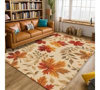 Maple Leaves Area Rug, Autumn Natural Foliage Vines Fall Orange Low Pile Foam Aesthetic Rectangle Home Floor Carpet Rugs for Living Room Bedroom Under Table Dining Decor 5' X 7'