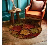 Maple Leaves Area Rug, Autumn Natural Raindrops Autumn Colors Fall Red Non-Slip Backing Home Floor Doormat Circle Print Accents Rug Bathroom Entryway Kitchen Bedside Decor 3' X 3'