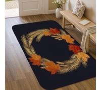 Maple Leaves Area Rug, Autumn Natural Wheat Circle Fall Orange Low Pile Foam Doormat Rectangle Throw Rug Non Shedding Bathroom Doorway Entryway Bedside Decor 3' X 5'