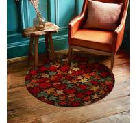 Maple Leaves Area Rug, Autumn Nature-Inspired Autumn Colors Foliage Fall Red Non-Slip Backing Indoor Doormat Round Throw Rug Non Shedding Bathroom Entryway Bedside Doorway Decor 3' X 3'