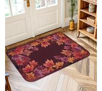 Maple Leaves Area Rug, Autumn Rustic Autumn Colors Floral Border Fall Burgundy Low Pile Foam Doormat Rectangle Throw Rug Non Shedding Bathroom Entryway Bedside Doorway Decor 2' X 3'
