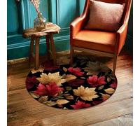 Maple Leaves Area Rug, Fall Autumn Golden Leaves Red Fall Red Non-Slip Backing Aesthetic Circle Home Doormat Accents Rug Entryway Bathroom Kitchen Doorway Decor 3' X 3'