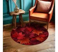 Maple Leaves Area Rug, Fall Nature Red Orange Fall Red Low Pile Foam Home Indoor Doormat Accents Rug Non Shedding Bathroom Bedside Entryway Door Decor 3' X 3'