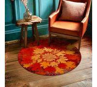 Maple Leaves Area Rug, Fall Rustic Acorns Berries Fall Red Low Pile Foam Round Doormat Throw Rug Edge Binding Bathroom Laundry Room Kitchen Entryway Decor 3' X 3'