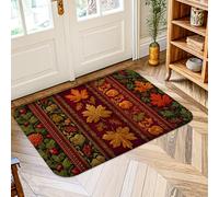 Maple Leaves Area Rug, Fall Rustic Berries Flowers Fall Red Low Pile Foam Aesthetic Doormat Rectangle Accents Rug Bathroom Laundry Room Kitchen Entryway Decor 2' X 3'