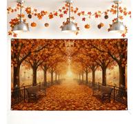 Maple Leaves Backdrop, Autumn Scenic Pathway Trees Fall Orange Decorations Backdrops for Home Room Wall Celebration Display Decor 71x43 Inch