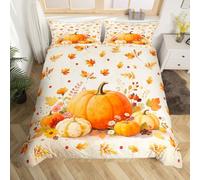 Maple Leaves Bedding Set, Pumpkin Duvet Cover Set for Kids Girls Boys, Fall Decorations for Home Farmhouse Comforter Cover King Autumn Harvest Theme Bed Sets
