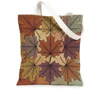 Maple Leaves Canvas Tote Bag for Women, Fall Vintage Swirls Outline Patterns Fall Orange Washable Reusable Market Tote Ideas for Travel Work Shopping Bookstore 13x15 Inch