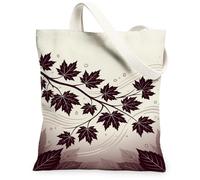 Maple Leaves Canvas Tote Bag, Nature-inspired Elegant Waves Branches Fall Burgundy Market Tote Bag 13x15 Inch, Burgundy, 13x15 Inch