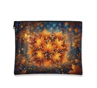 Maple Leaves Canvas with Zipper, Autumn Nature Acorns Halo Fall Orange Canvas with Zipper Cosmetic Bag for Purse for Travel, Purse, Bathroom, Vanity and Daily Storage, Orange, 7x9 Inch, Autumn