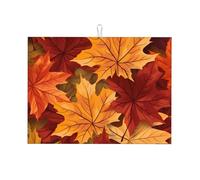 Maple Leaves Dish Drying Mat Absorbent Draining Board Pad for Kitchen Counter Colorful Fall Coffee Mat Dishes Drainer Protector with Hanging Loop 18 x 24 Inch