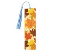 Maple Leaves Double-Sided Print Maple Leaves Bookmarks Wooden Book Marks with Sky Blue Tassel, Colorful Fall Lightweight Page Markers Reading Accessories