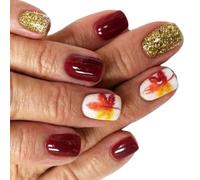 Maple Leaves False Nails Fall Press On Nails Glittering Artificial Nails Short Square Full Covers Stick On Nails