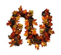 Maple Leaves Garland With Light String,Pvc Pine Cone Maple Leaf Rattan Door Hanging Decoration Autumn Pumpkin Door Lintel Window Decoration Thanksgiving 1.8M