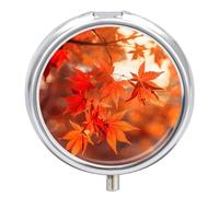 Maple Leaves in The Sun Pill Box 3 Compartment Portable Round Pill Organizer Leak-Proof Lightweight Daily Compact Travel Pill Case for Vitamins Supplements Medication